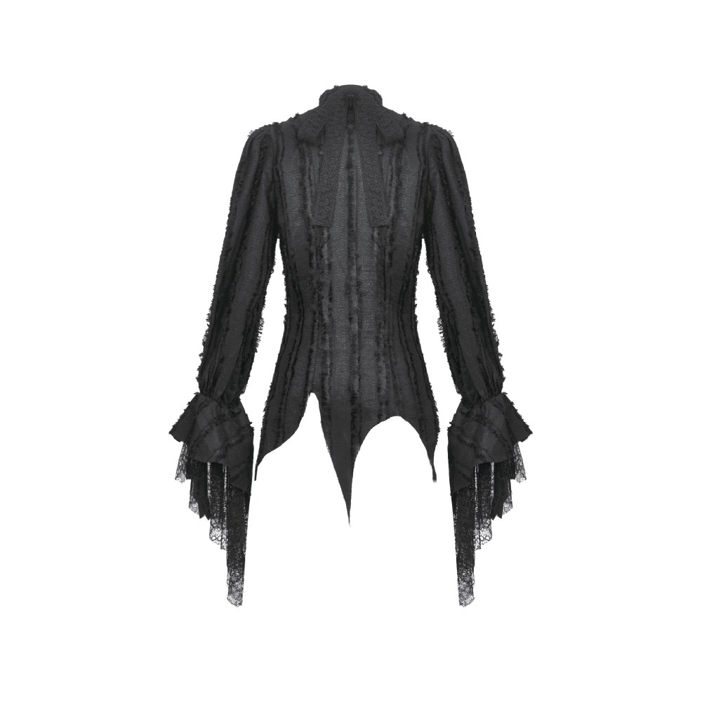 Dark in Love - Tattered Silhouette with BurntEdge Lace Blouse - Zwart
